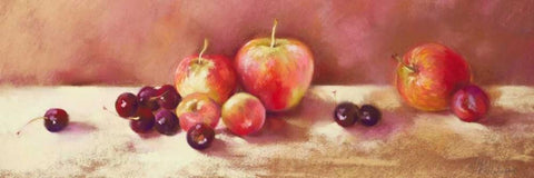 Cherries and Apples White Modern Wood Framed Art Print with Double Matting by Whatmore, Nel