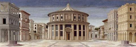 La citta ideale White Modern Wood Framed Art Print with Double Matting by della Francesca, Piero