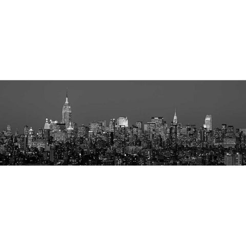 Manhattan Skyline Black Modern Wood Framed Art Print with Double Matting by Berenholtz, Richard