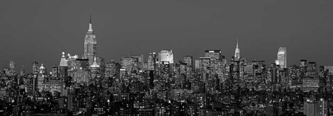 Manhattan Skyline White Modern Wood Framed Art Print with Double Matting by Berenholtz, Richard