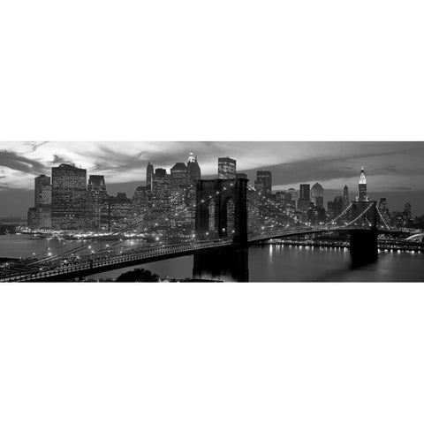 Brooklyn Bridge and Skyline Black Modern Wood Framed Art Print with Double Matting by Berenholtz, Richard