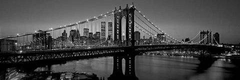 Manhattan Bridge and Skyline White Modern Wood Framed Art Print with Double Matting by Berenholtz, Richard