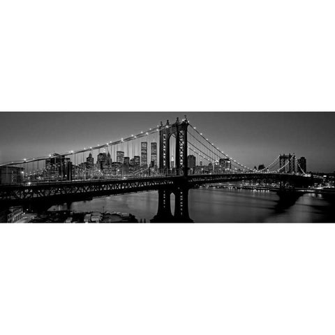 Manhattan Bridge and Skyline Black Modern Wood Framed Art Print with Double Matting by Berenholtz, Richard