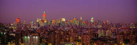 Manhattan at Night White Modern Wood Framed Art Print with Double Matting by Berenholtz, Richard