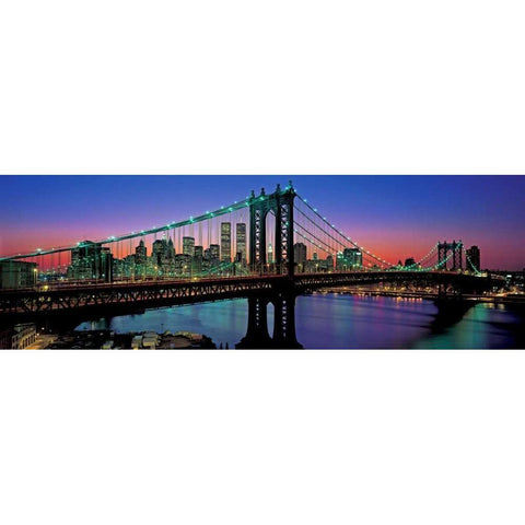 Manhattan Bridge and Skyline Black Modern Wood Framed Art Print with Double Matting by Berenholtz, Richard