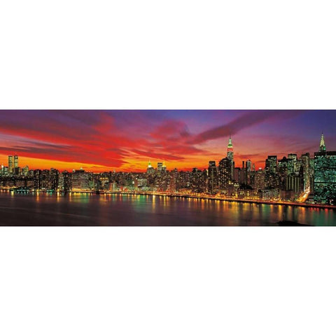 Sunset over New York Black Modern Wood Framed Art Print with Double Matting by Berenholtz, Richard