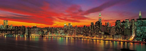 Sunset over New York Black Ornate Wood Framed Art Print with Double Matting by Berenholtz, Richard