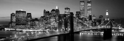 Brooklyn Bridge to Manhattan White Modern Wood Framed Art Print with Double Matting by Berenholtz, Richard