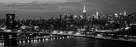 Midtown Manhattan and Williamsburg Bridge Black Ornate Wood Framed Art Print with Double Matting by Berenholtz, Richard