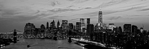 Lower Manhattan at dusk Black Ornate Wood Framed Art Print with Double Matting by Berenholtz, Richard