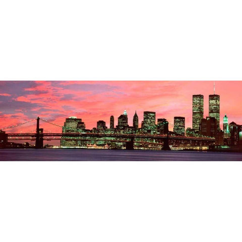 Manhattan at night Black Modern Wood Framed Art Print with Double Matting by Berenholtz, Richard