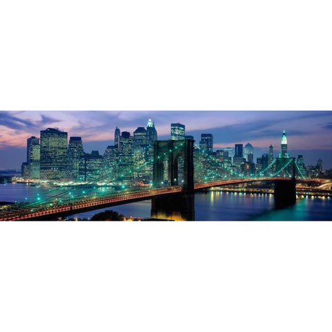 Brooklyn Bridge and Skyline Black Modern Wood Framed Art Print with Double Matting by Berenholtz, Richard