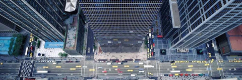 Midtown Manhattan White Modern Wood Framed Art Print with Double Matting by Berenholtz, Richard