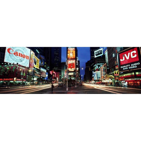 Times Square New York City Black Modern Wood Framed Art Print with Double Matting by Berenholtz, Richard