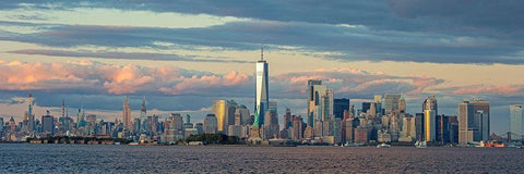 Manhattan with Statue of Liberty and One WTC Black Ornate Wood Framed Art Print with Double Matting by Berenholtz, Richard