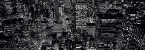 Midtown Manhattan at Night White Modern Wood Framed Art Print with Double Matting by Berenholtz, Richard