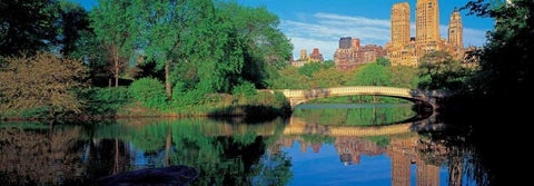 Bow Bridge and Central Park West View NYC White Modern Wood Framed Art Print with Double Matting by Berenholtz, Richard