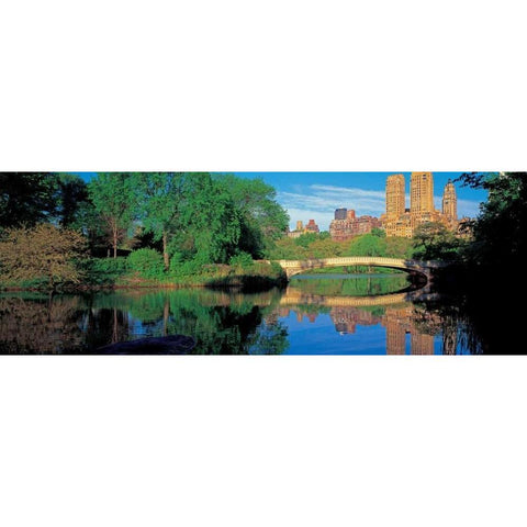 Bow Bridge and Central Park West View NYC Black Modern Wood Framed Art Print with Double Matting by Berenholtz, Richard