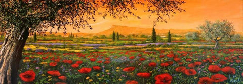 Pianura in fiore Black Ornate Wood Framed Art Print with Double Matting by Marzari, Tebo