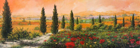 Il viale dei cipressi Black Ornate Wood Framed Art Print with Double Matting by Marzari, Tebo