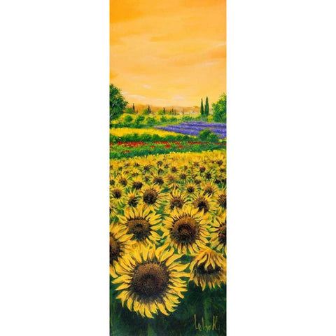 Girasoli e lavanda Black Modern Wood Framed Art Print with Double Matting by Marzari, Tebo
