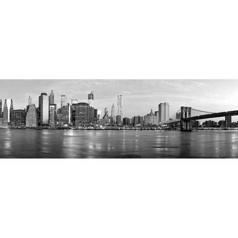 Manhattan and Brooklyn Bridge, NYC Black Modern Wood Framed Art Print with Double Matting by Ratsenskiy, Vadim