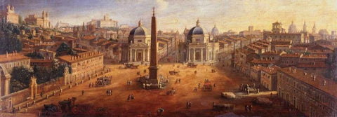 Piazza del Popolo Rome Black Ornate Wood Framed Art Print with Double Matting by van Wittel, Gaspar
