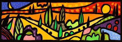 Vallata al tramonto Black Ornate Wood Framed Art Print with Double Matting by Wallas