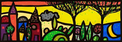 La luna canta sul piccolo borgo Black Ornate Wood Framed Art Print with Double Matting by Wallas