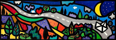 La lunga strada dellamore White Modern Wood Framed Art Print with Double Matting by Wallas