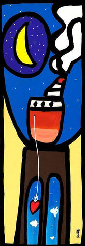 Approdo alla luna Black Ornate Wood Framed Art Print with Double Matting by Wallas