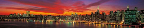 Sunset over New York White Modern Wood Framed Art Print with Double Matting by Berenholtz, Richard