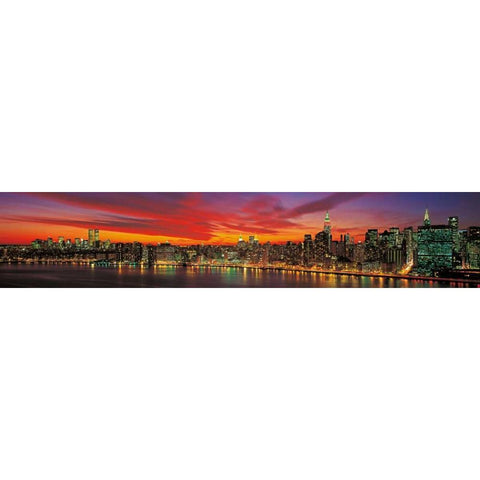 Sunset over New York Black Modern Wood Framed Art Print with Double Matting by Berenholtz, Richard