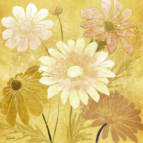 Golden Daisy Patch II White Modern Wood Framed Art Print with Double Matting by Tre Sorelle Studios