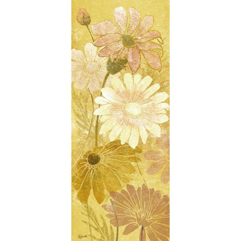 Golden Daisy Patch Panel I Black Modern Wood Framed Art Print with Double Matting by Tre Sorelle Studios