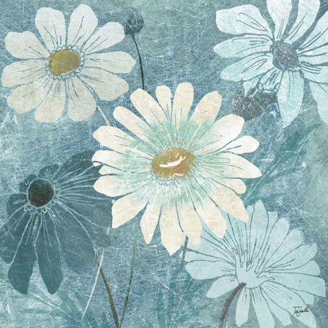 Teal Daisy Patch II Black Modern Wood Framed Art Print with Double Matting by Tre Sorelle Studios