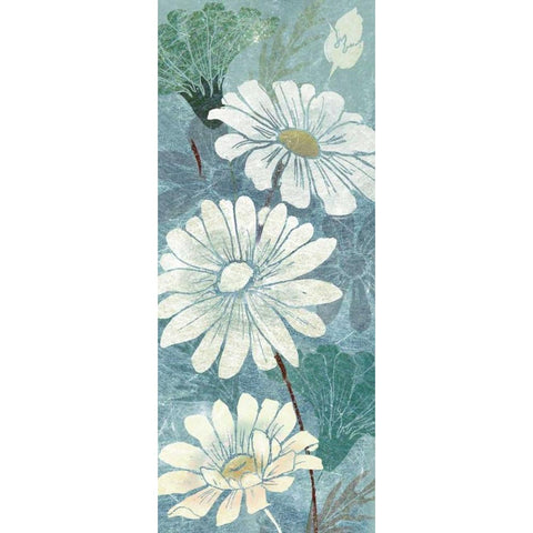 Teal Daisy Patch Panel I Black Modern Wood Framed Art Print with Double Matting by Tre Sorelle Studios