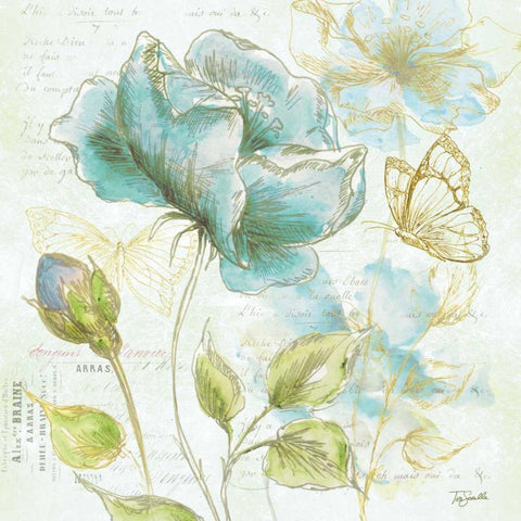 Watercolor Flower Sketch Blue I White Modern Wood Framed Art Print with Double Matting by Tre Sorelle Studios