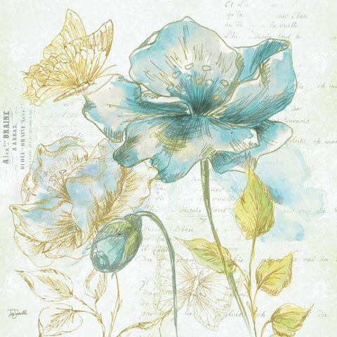 Watercolor Flower Sketch Blue II Black Ornate Wood Framed Art Print with Double Matting by Tre Sorelle Studios