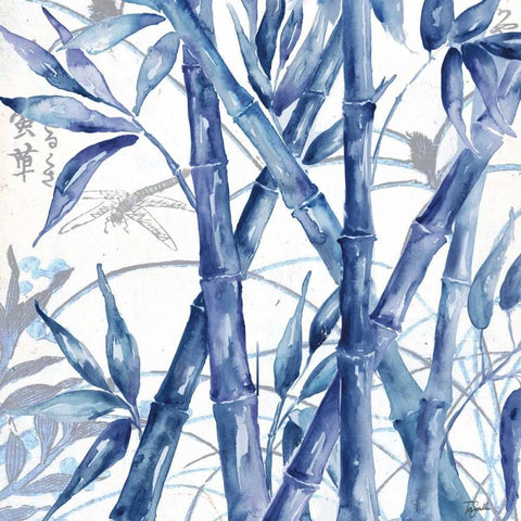 Indigo Asian Bamboo I White Modern Wood Framed Art Print by Tre Sorelle Studios