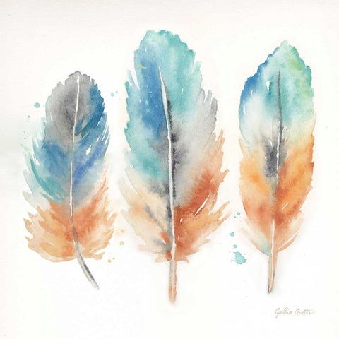 Watercolor Feathers I Black Modern Wood Framed Art Print with Double Matting by Coulter, Cynthia