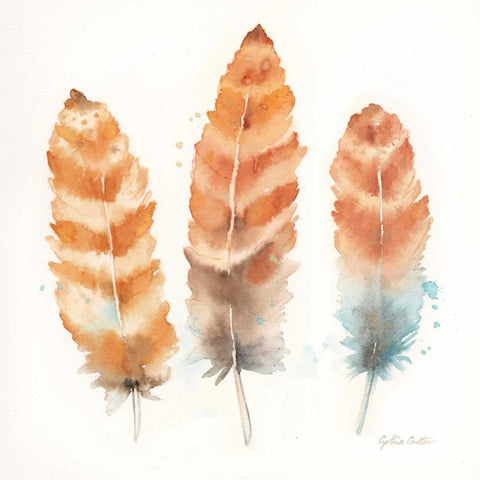 Watercolor Feathers II White Modern Wood Framed Art Print with Double Matting by Coulter, Cynthia