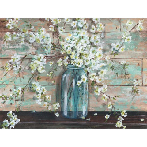 Blossoms in Mason Jar Gold Ornate Wood Framed Art Print with Double Matting by Tre Sorelle Studios