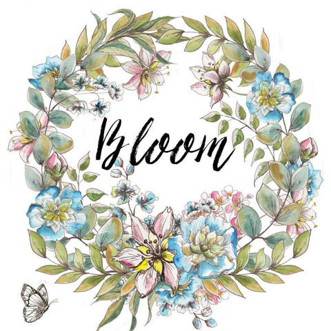 Boho Floral Wreath Bloom White Modern Wood Framed Art Print by Tre Sorelle Studios