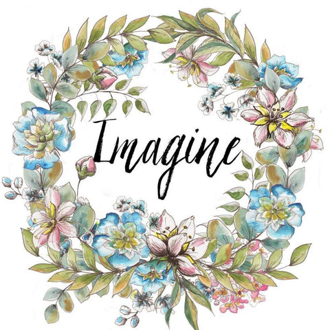 Boho Floral Wreath Imagine White Modern Wood Framed Art Print by Tre Sorelle Studios