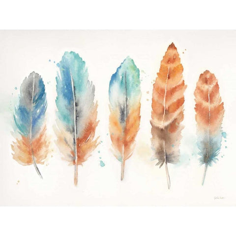 Watercolor Feathers Landscape Black Modern Wood Framed Art Print with Double Matting by Coulter, Cynthia