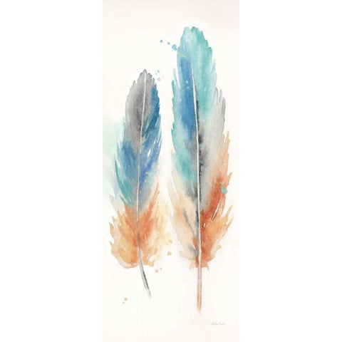 Watercolor Feathers Panel I Black Modern Wood Framed Art Print with Double Matting by Coulter, Cynthia