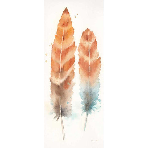 Watercolor Feathers Panel II Gold Ornate Wood Framed Art Print with Double Matting by Coulter, Cynthia