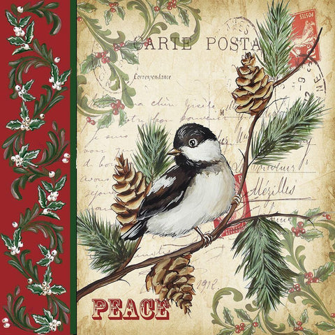 Christmas Bird Postcard I White Modern Wood Framed Art Print with Double Matting by Tre Sorelle Studios