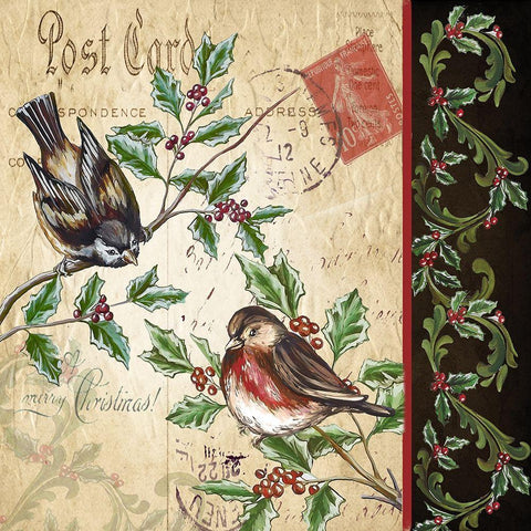 Christmas Bird Postcard II Black Ornate Wood Framed Art Print with Double Matting by Tre Sorelle Studios